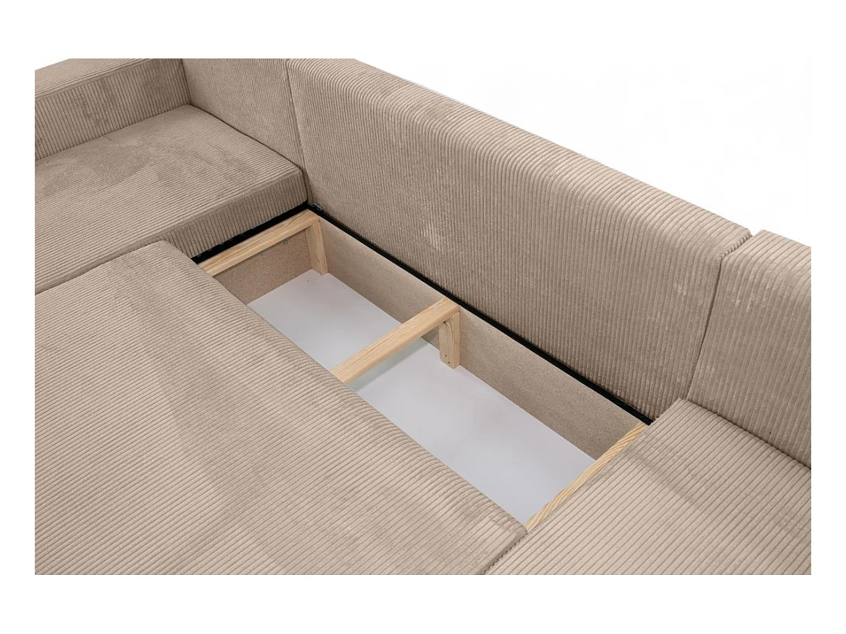Canapé d'angle ALYA panoramique convertible 6 places en velours cotelé - Taupe