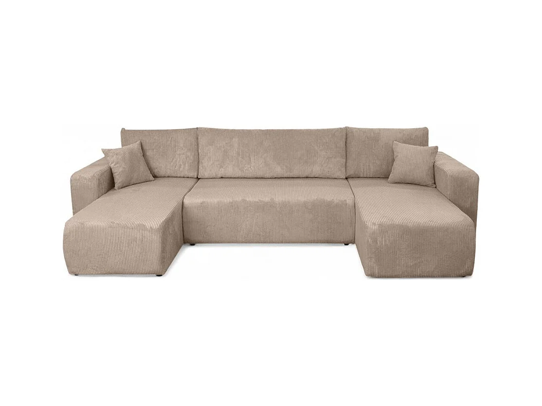 Canapé d'angle ALYA panoramique convertible 6 places en velours cotelé - Taupe