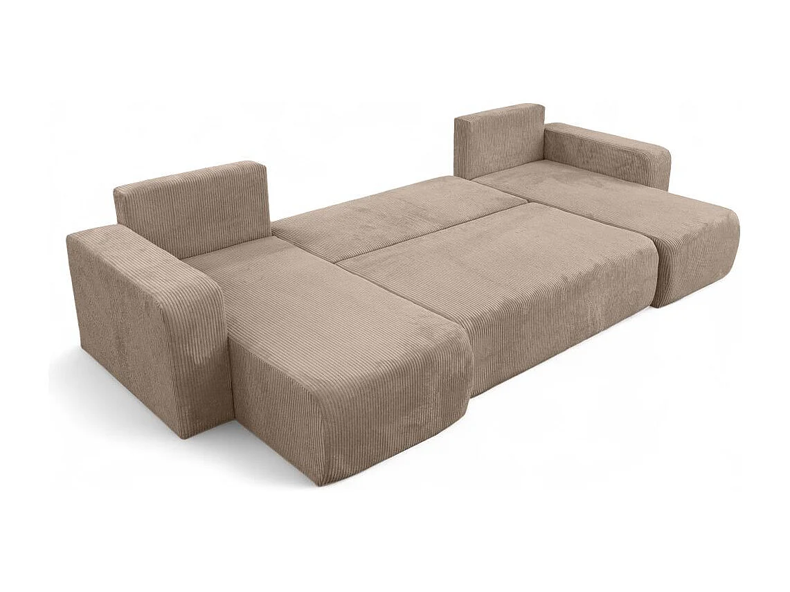 Canapé d'angle ALYA panoramique convertible 6 places en velours cotelé - Taupe