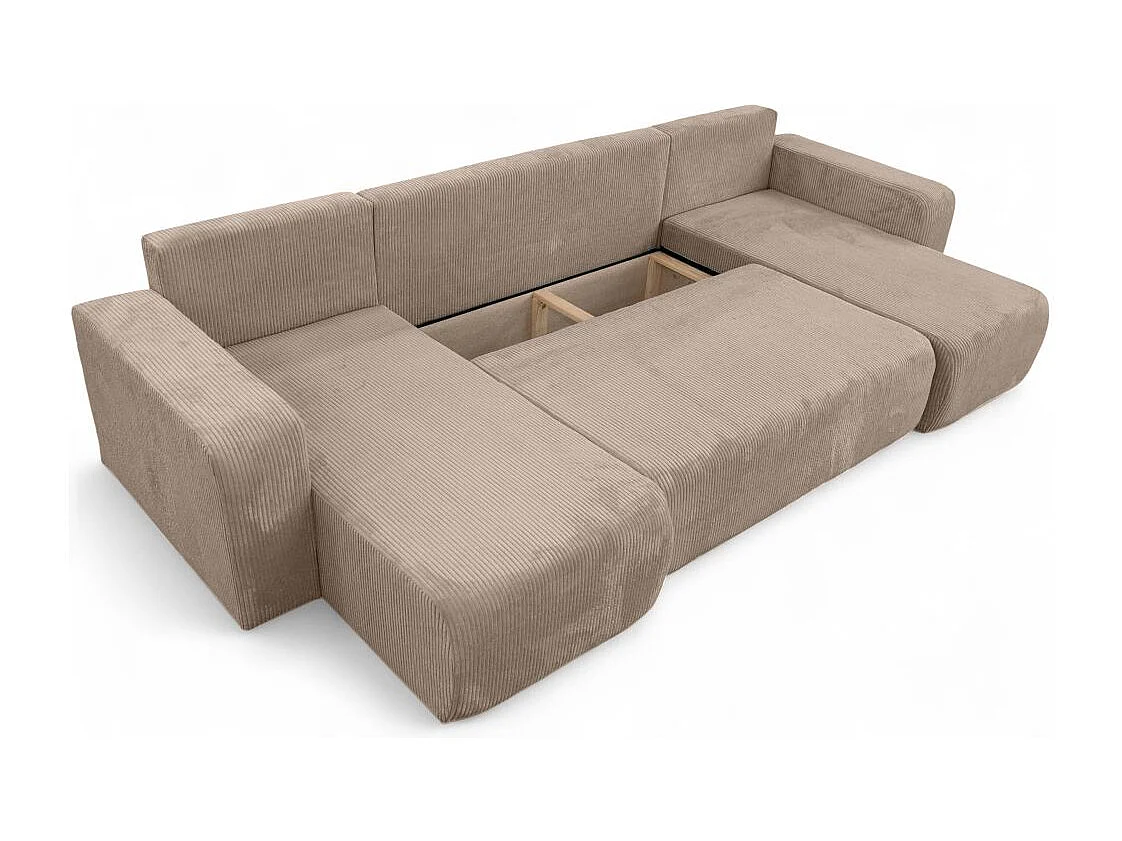 Canapé d'angle ALYA panoramique convertible 6 places en velours cotelé - Taupe