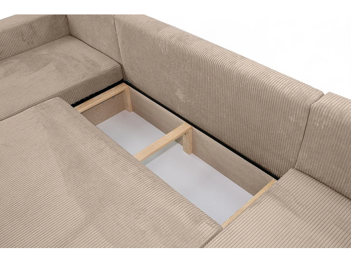 Canapé d'angle ALYA panoramique convertible 6 places en velours cotelé - Taupe