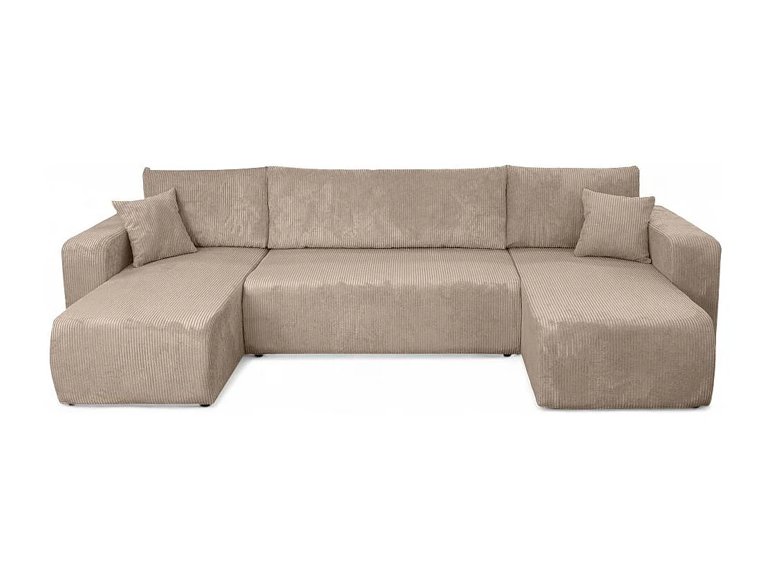 Canapé d'angle ALYA panoramique convertible 6 places en velours cotelé - Taupe