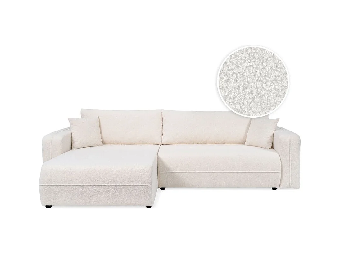 Canapé d'angle LEILA convertible et réversible 3 places en tissu bouclette - Blanc