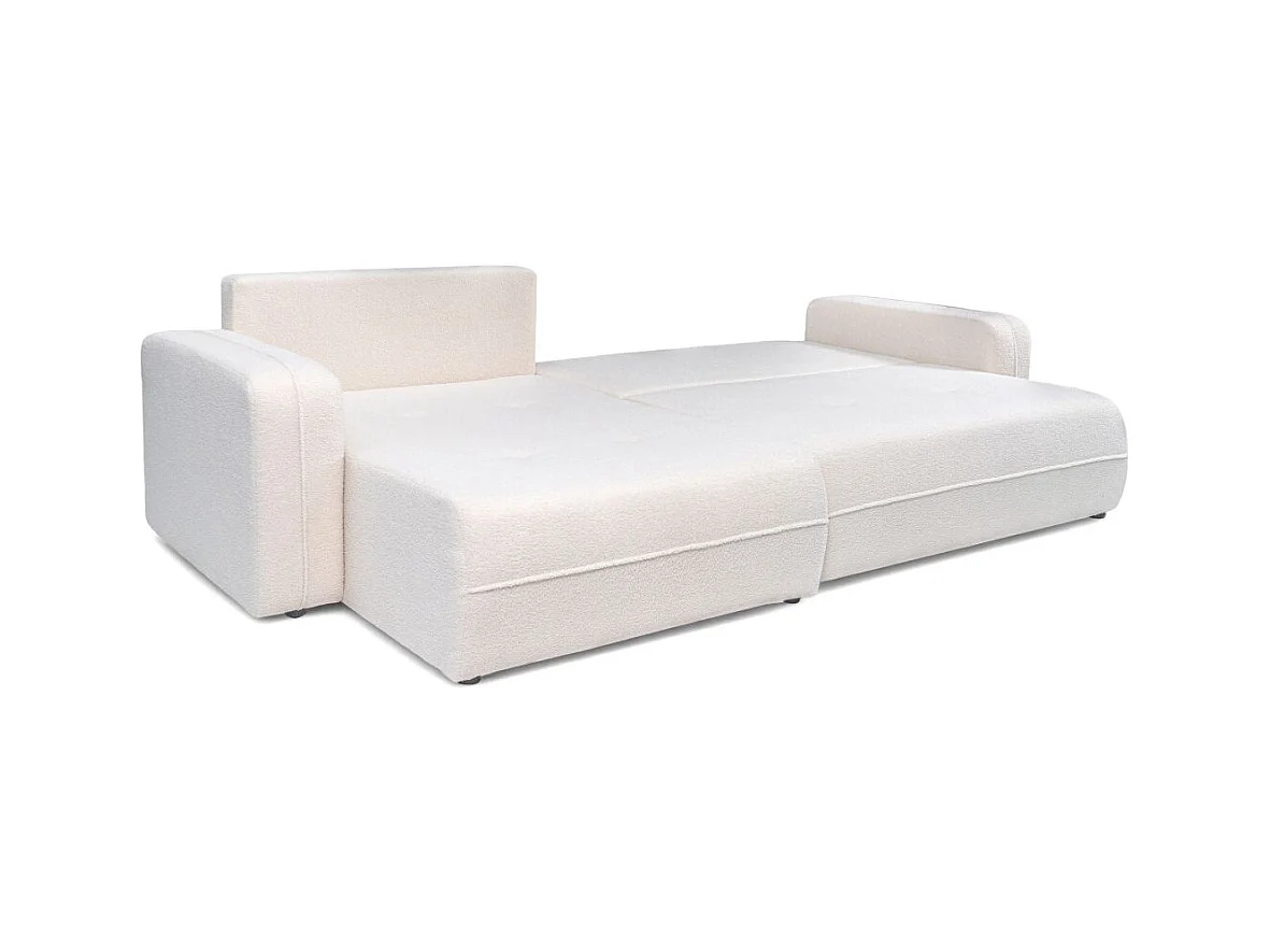 Canapé d'angle LEILA convertible et réversible 3 places en tissu bouclette - Blanc