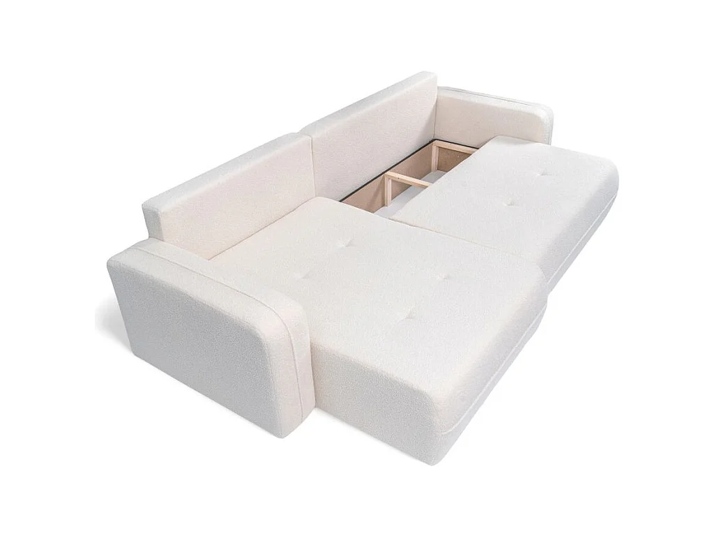 Canapé d'angle LEILA convertible et réversible 3 places en tissu bouclette - Blanc