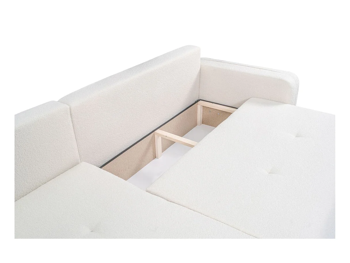 Canapé d'angle LEILA convertible et réversible 3 places en tissu bouclette - Blanc