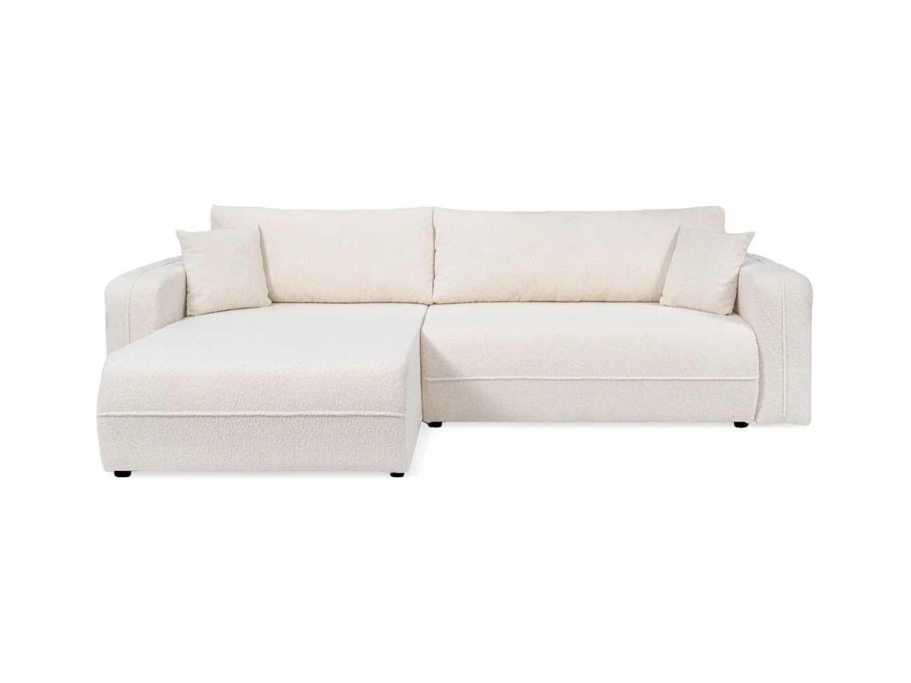 Canapé d'angle LEILA convertible et réversible 3 places en tissu bouclette - Blanc