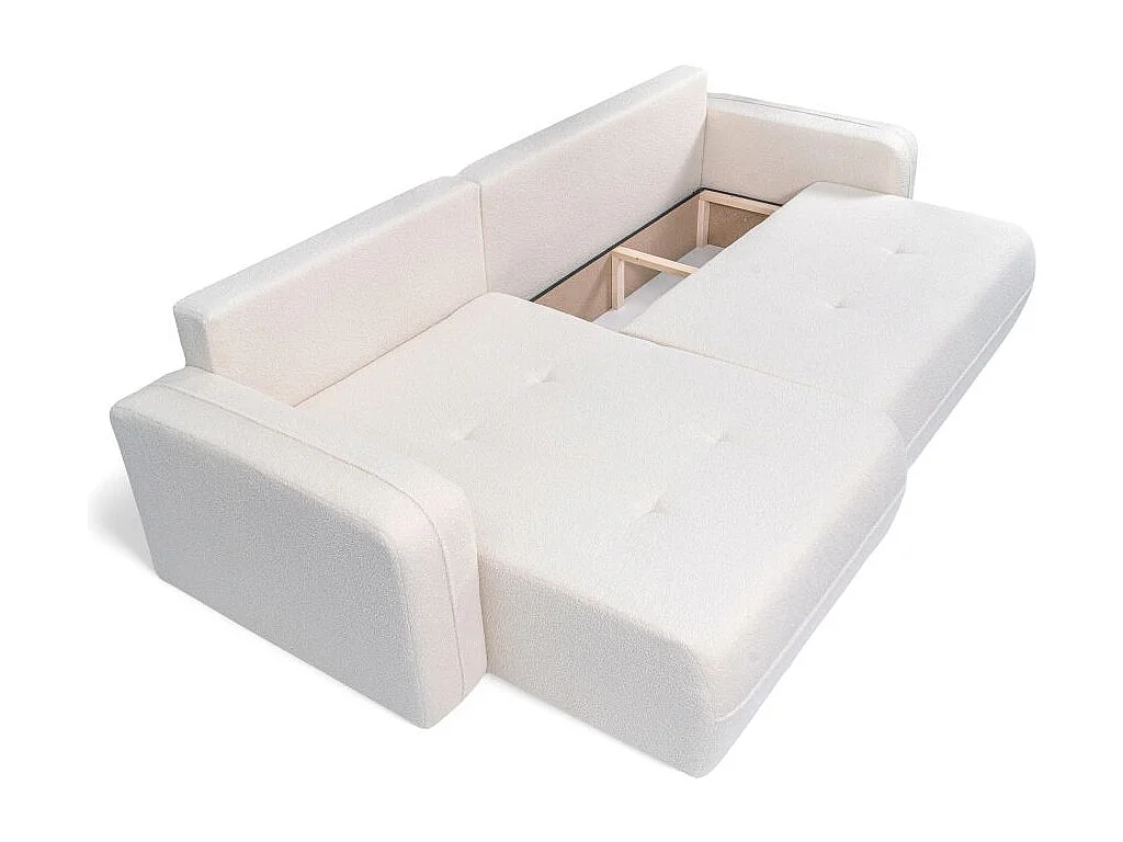 Canapé d'angle LEILA convertible et réversible 3 places en tissu bouclette - Blanc