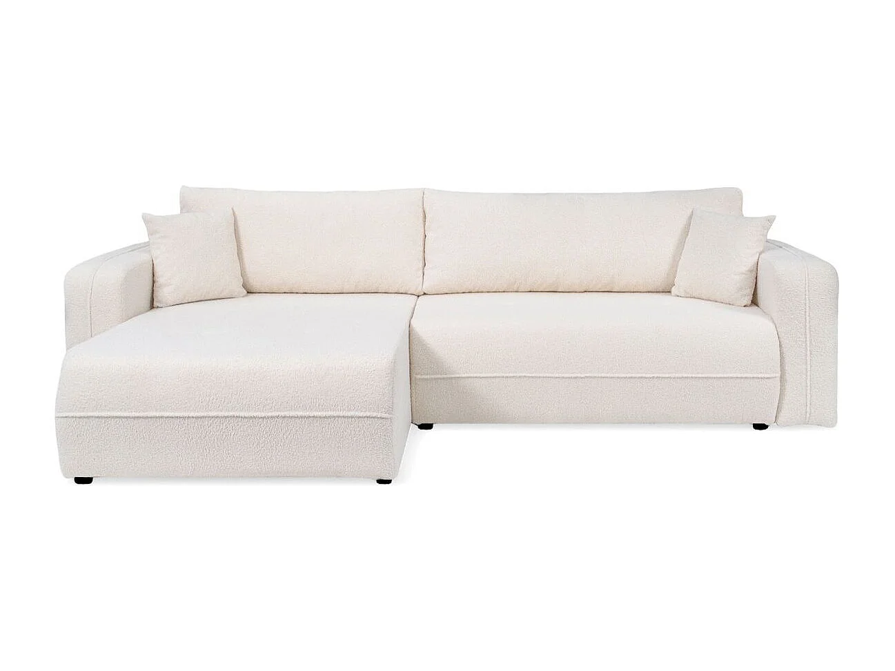 Canapé d'angle LEILA convertible et réversible 3 places en tissu bouclette - Blanc