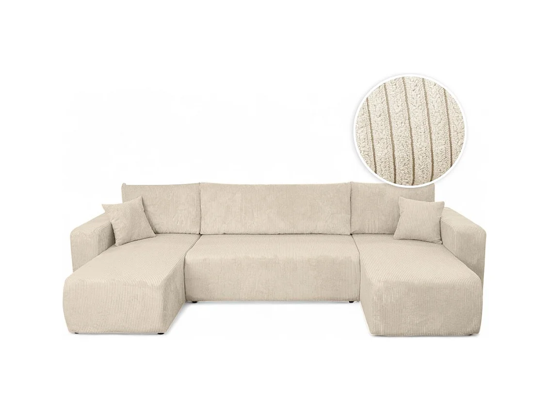 Canapé d'angle ALYA panoramique convertible 6 places en velours cotelé - Beige