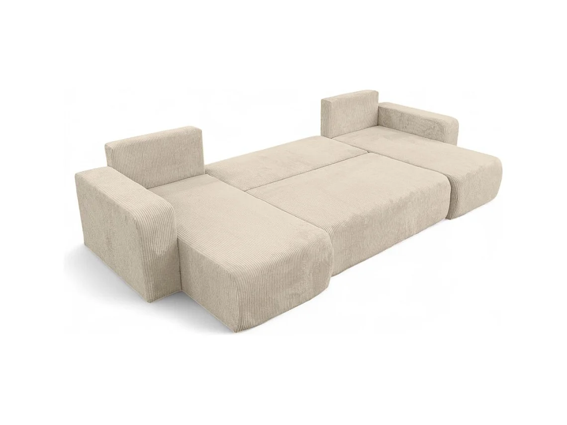 Canapé d'angle ALYA panoramique convertible 6 places en velours cotelé - Beige