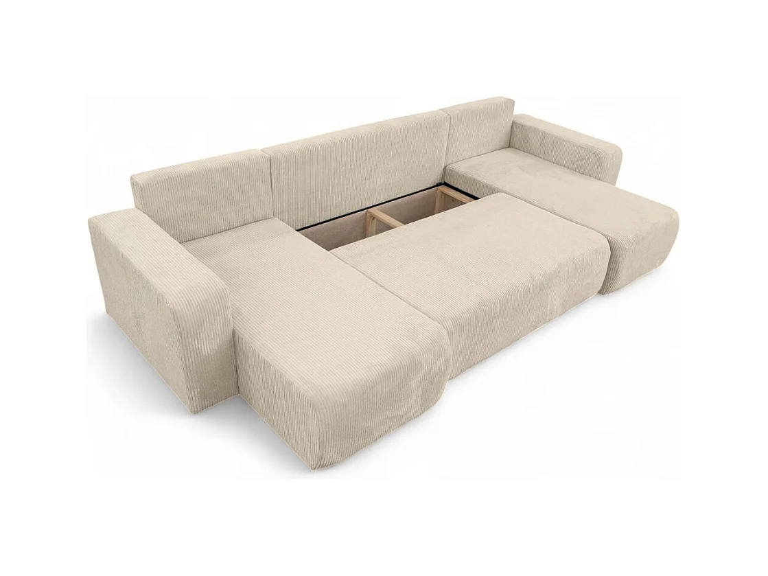 Canapé d'angle ALYA panoramique convertible 6 places en velours cotelé - Beige