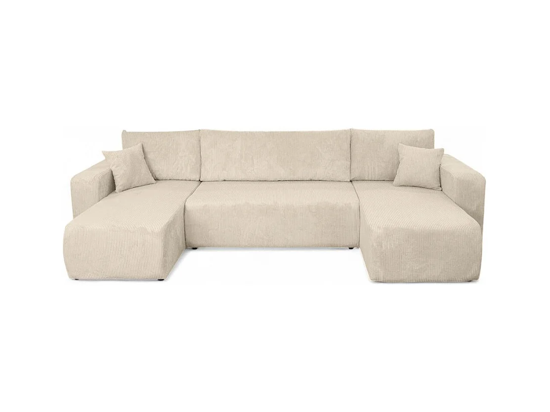 Canapé d'angle ALYA panoramique convertible 6 places en velours cotelé - Beige