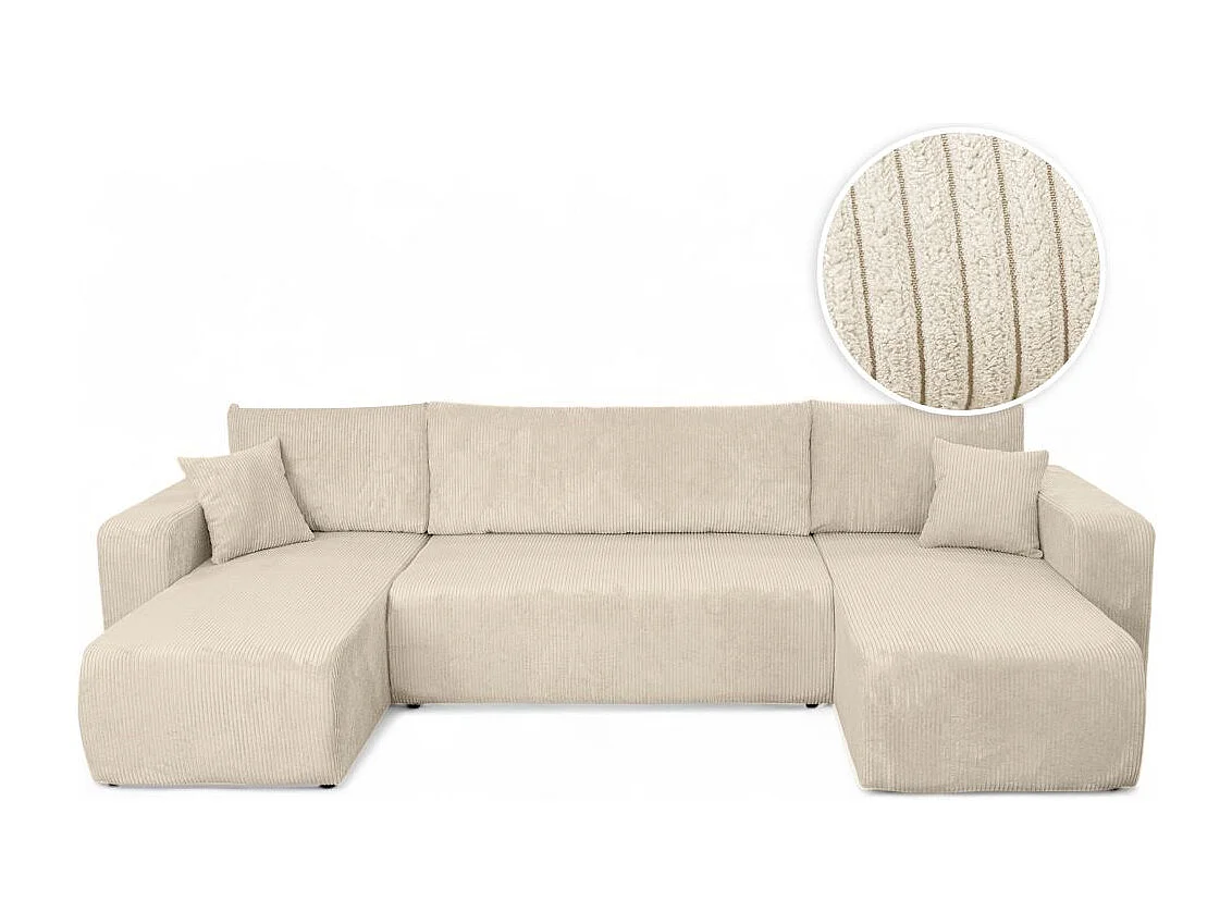 Canapé d'angle ALYA panoramique convertible 6 places en velours cotelé - Beige