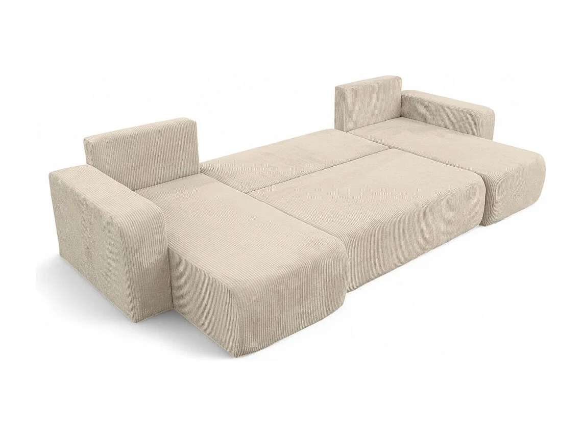 Canapé d'angle ALYA panoramique convertible 6 places en velours cotelé - Beige