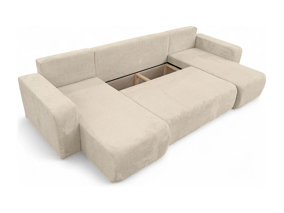 Canapé d'angle ALYA panoramique convertible 6 places en velours cotelé - Beige