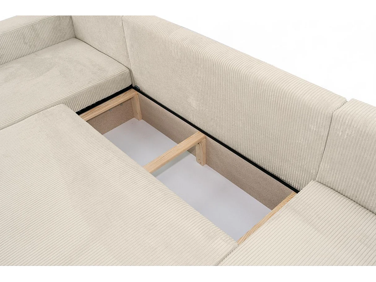 Canapé d'angle ALYA panoramique convertible 6 places en velours cotelé - Beige