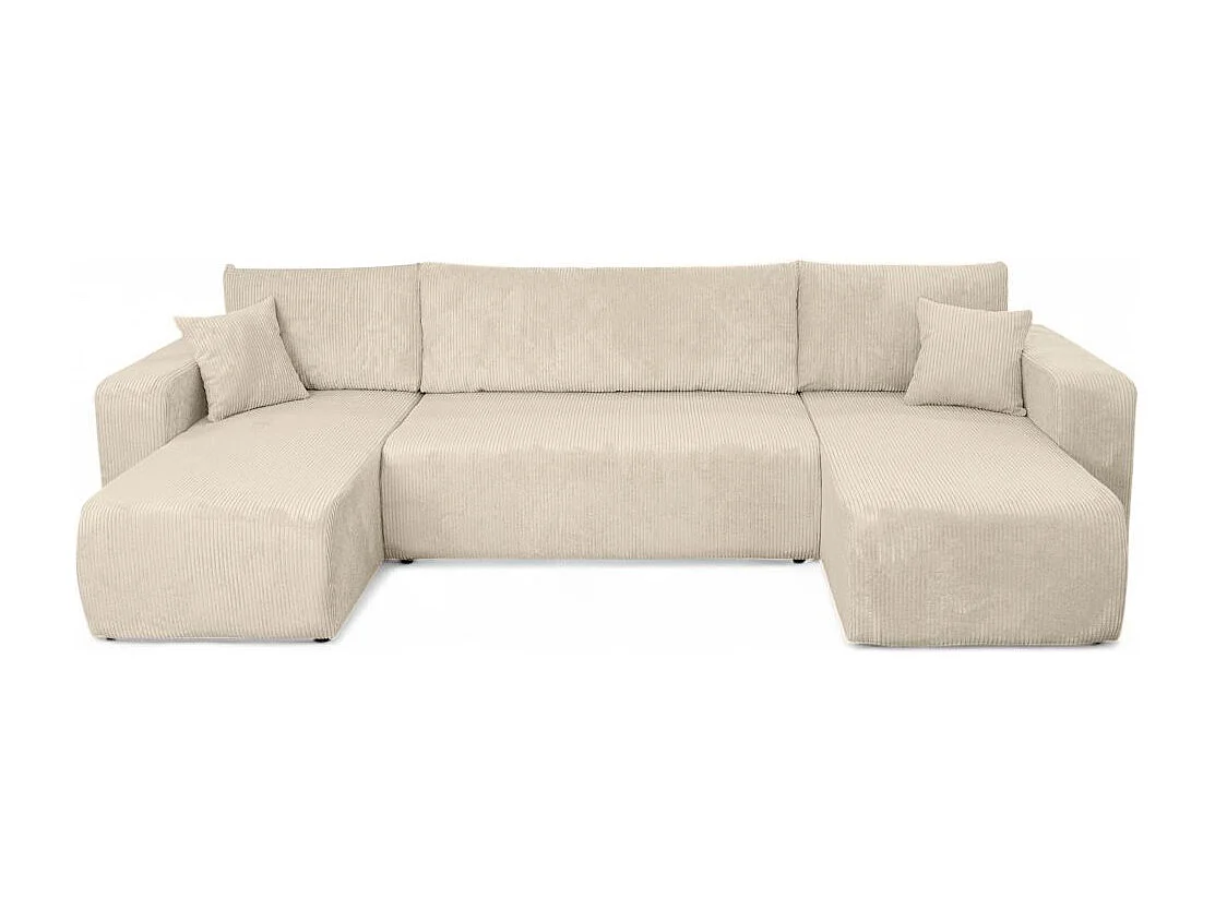 Canapé d'angle ALYA panoramique convertible 6 places en velours cotelé - Beige