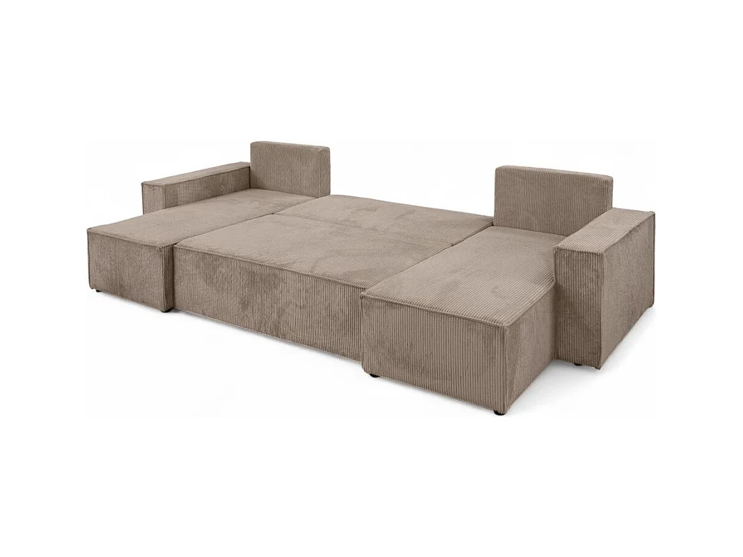 Canapé d'angle FARAH panoramique convertible 6 places en velours cotelé - Taupe