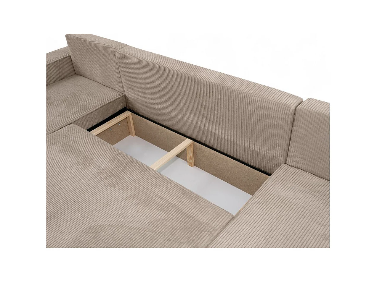 Canapé d'angle FARAH panoramique convertible 6 places en velours cotelé - Taupe