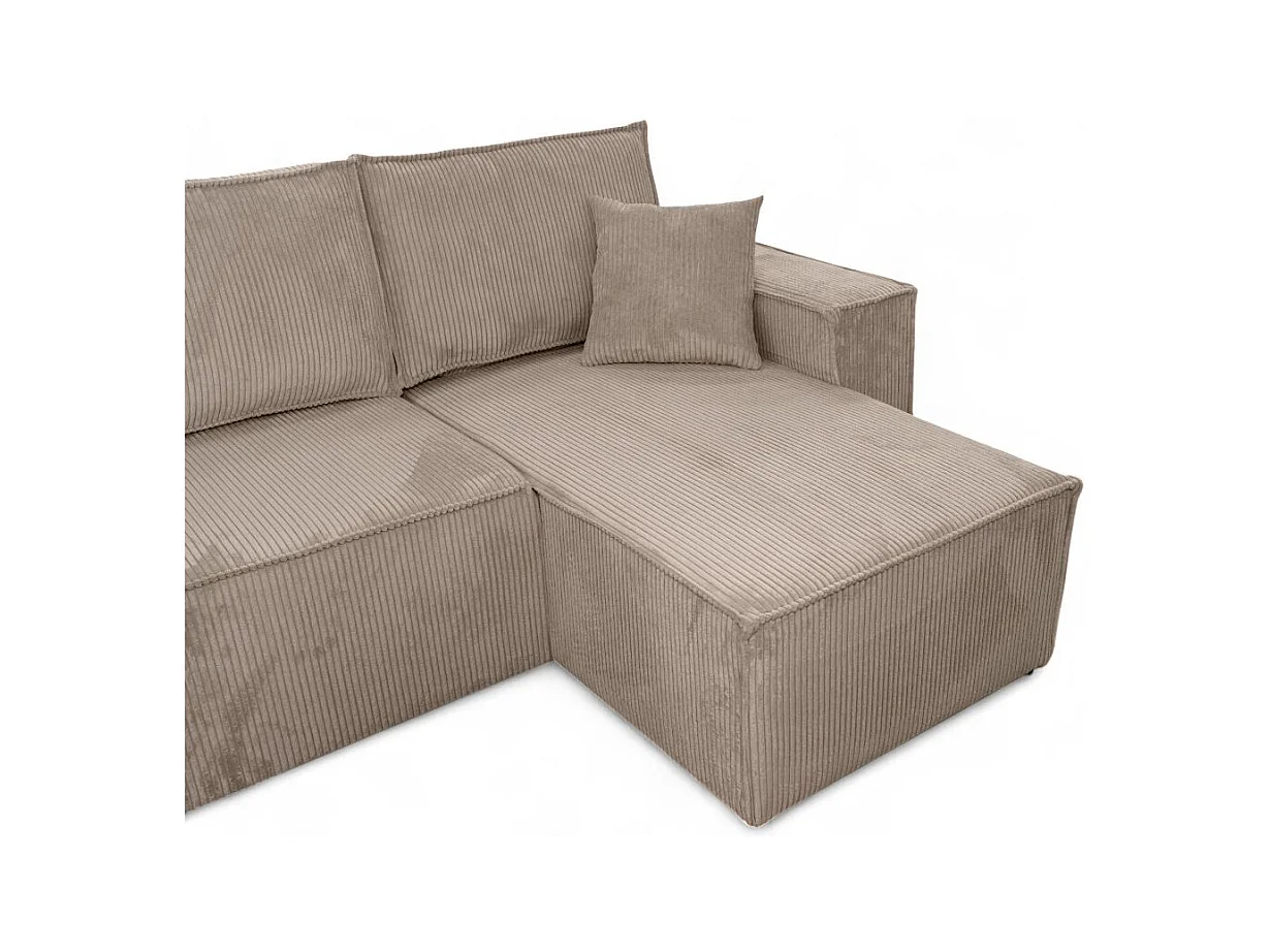 Canapé d'angle FARAH panoramique convertible 6 places en velours cotelé - Taupe