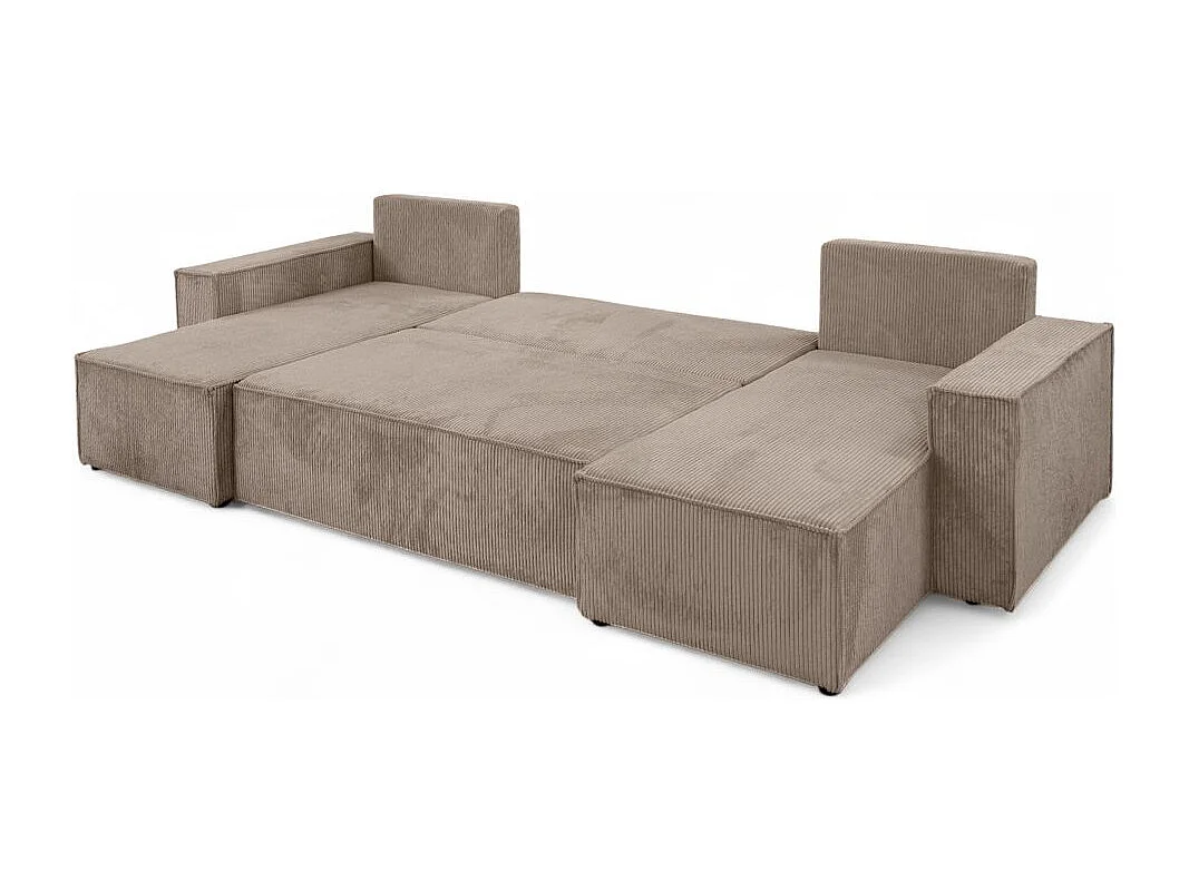 Canapé d'angle FARAH panoramique convertible 6 places en velours cotelé - Taupe