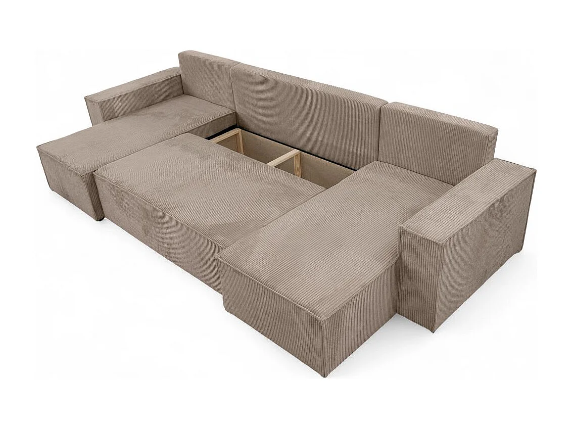 Canapé d'angle FARAH panoramique convertible 6 places en velours cotelé - Taupe