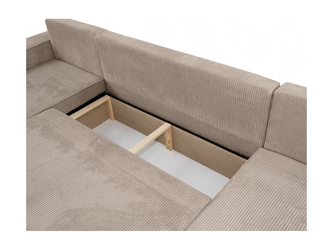Canapé d'angle FARAH panoramique convertible 6 places en velours cotelé - Taupe