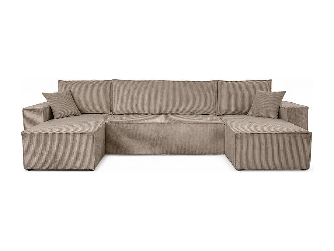 Canapé d'angle FARAH panoramique convertible 6 places en velours cotelé - Taupe