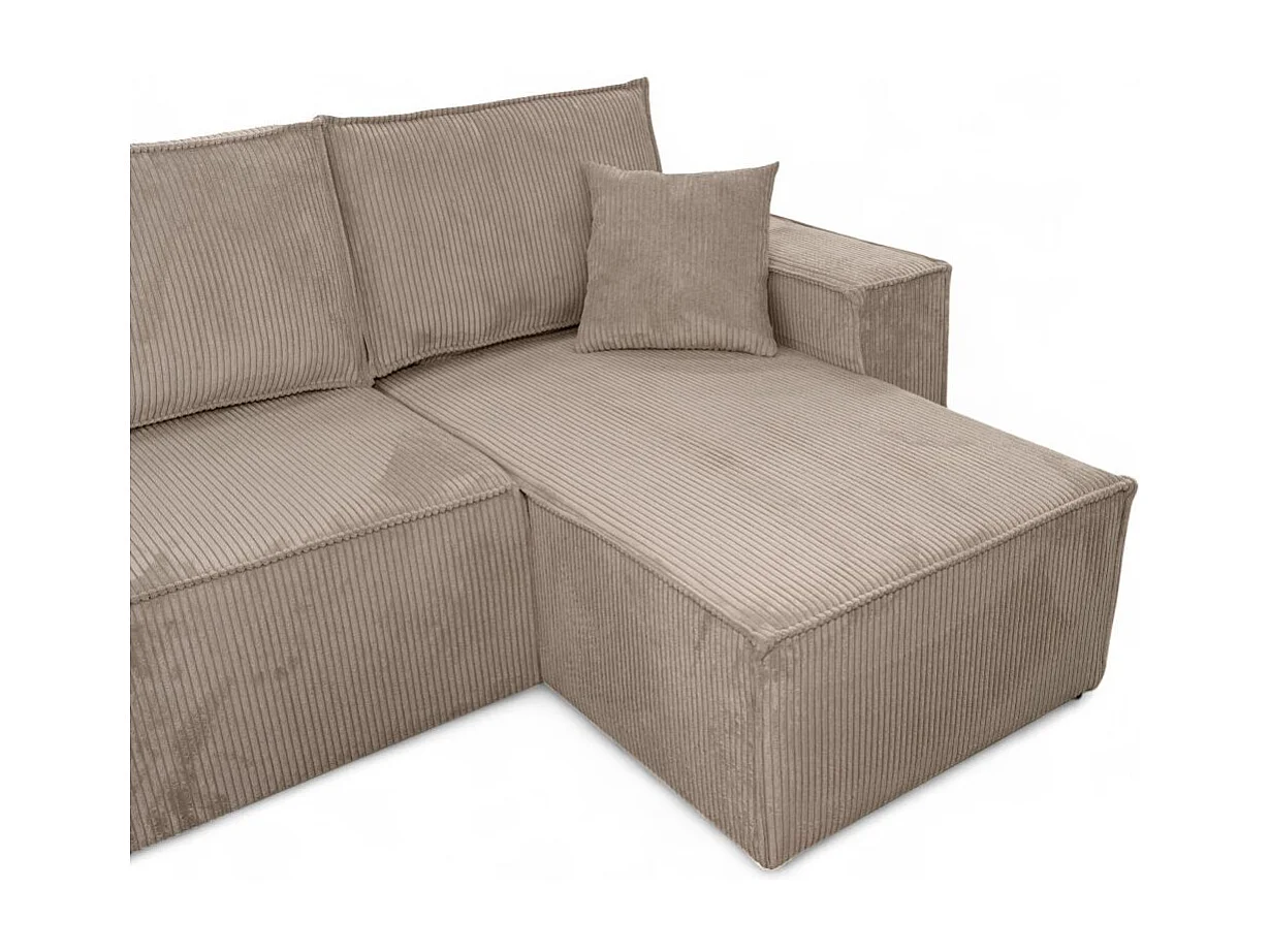 Canapé d'angle FARAH panoramique convertible 6 places en velours cotelé - Taupe