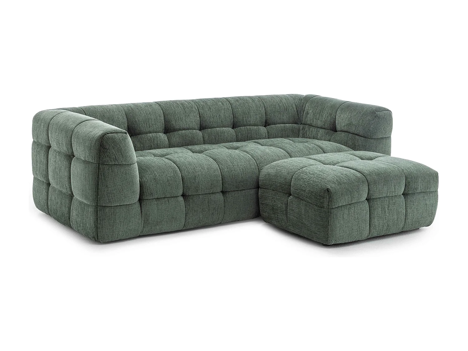 Canapé 3 places en bois et polyester avec pouf vert L228 cm