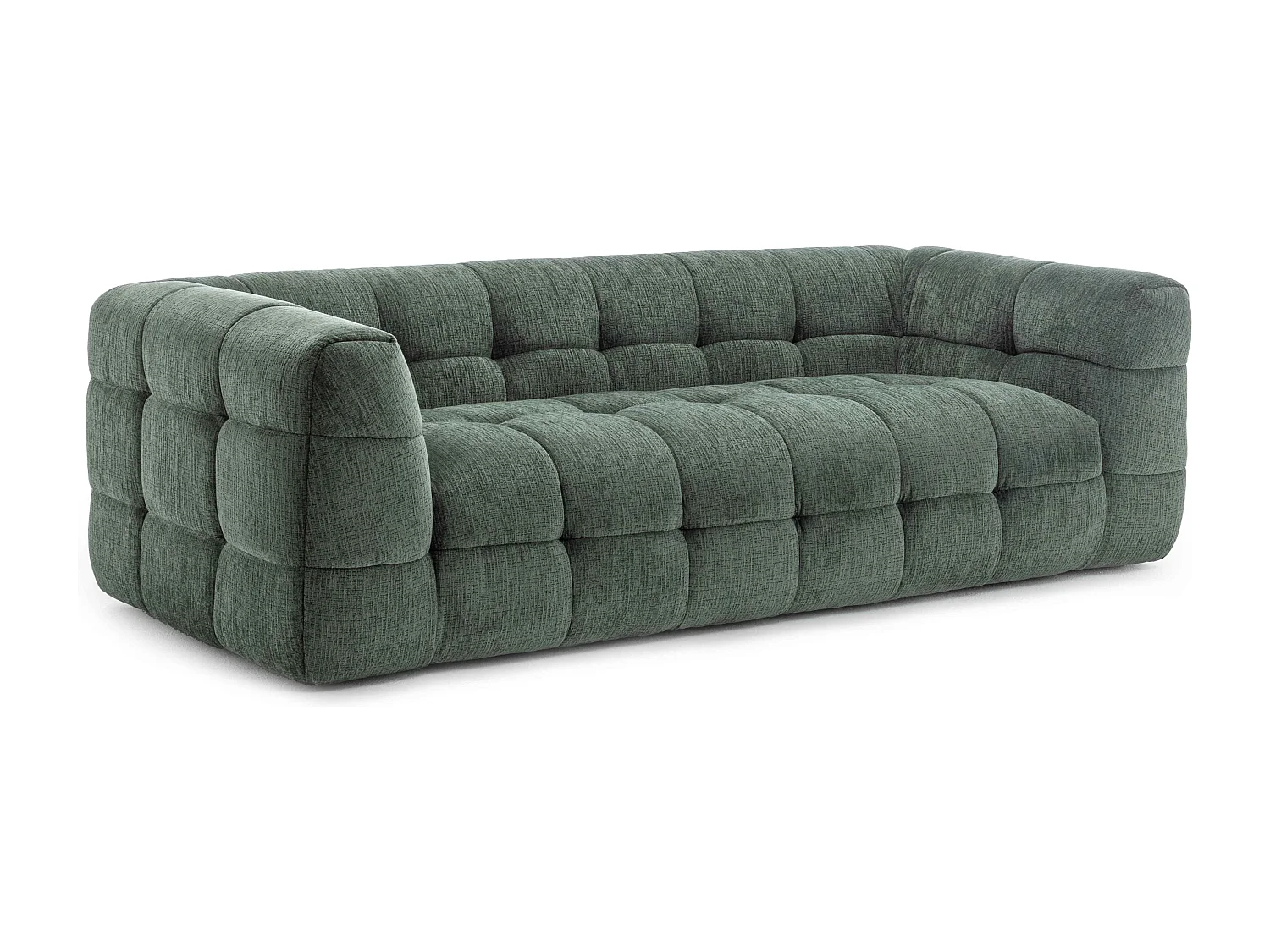 Canapé 3 places en bois et polyester avec pouf vert L228 cm