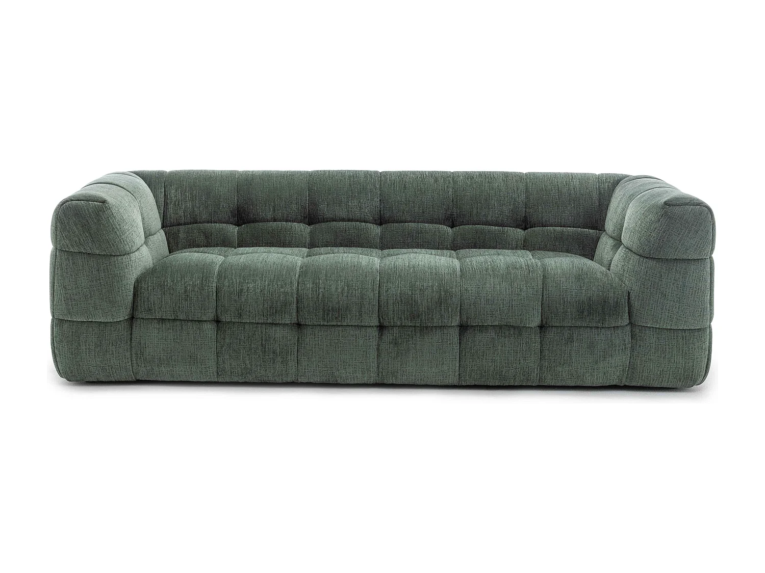 Canapé 3 places en bois et polyester avec pouf vert L228 cm