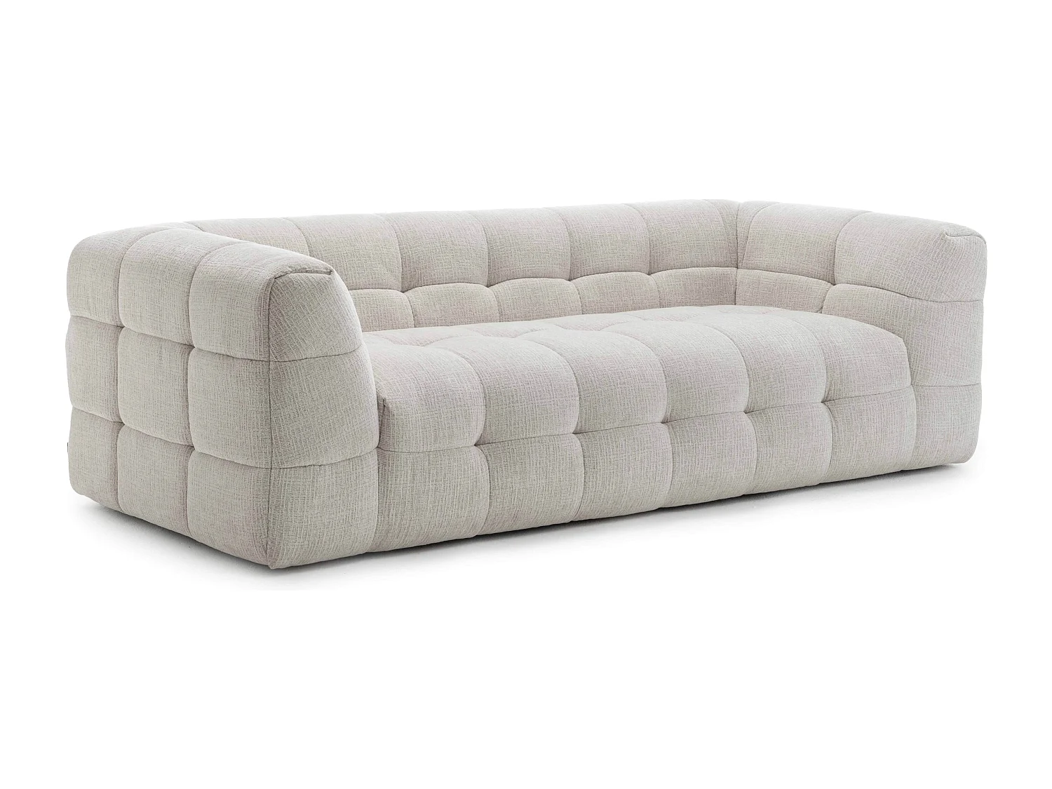 Canapé 3 places en bois et polyester avec pouf écru L228 cm