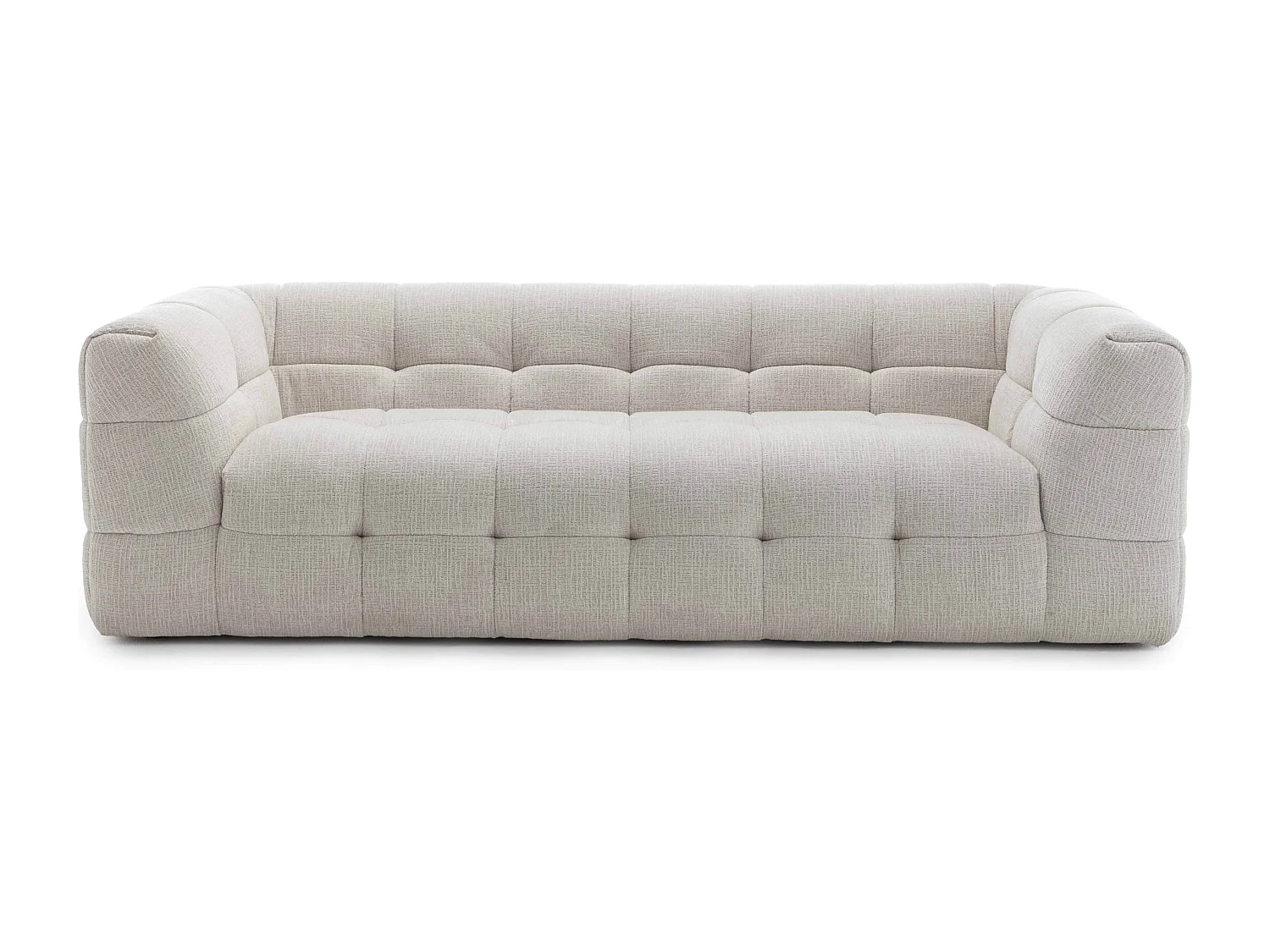 Canapé 3 places en bois et polyester avec pouf écru L228 cm