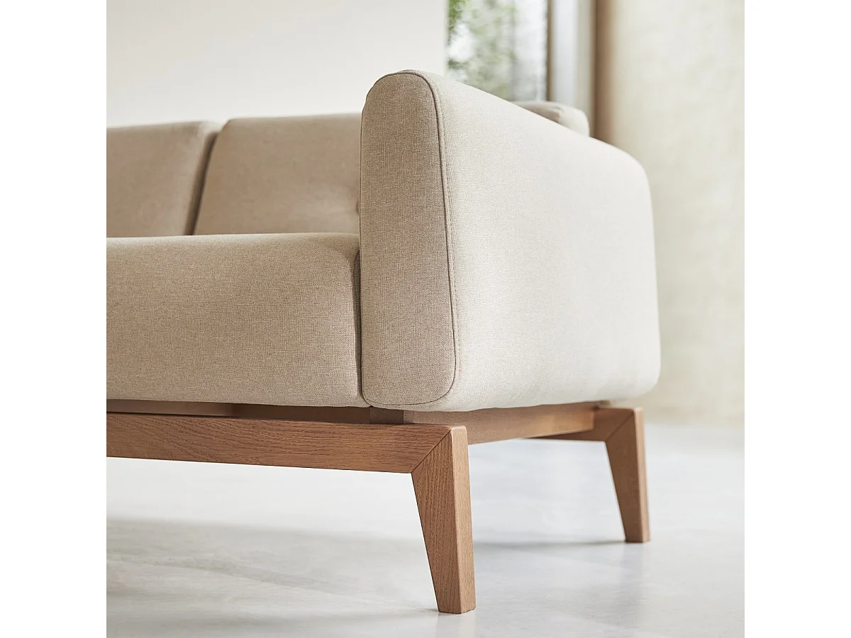 Divano in rovere massello e tessuto écru 2 posti