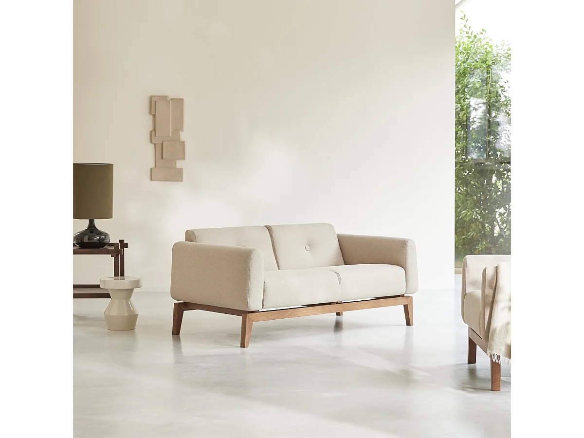 Divano in rovere massello e tessuto écru 2 posti