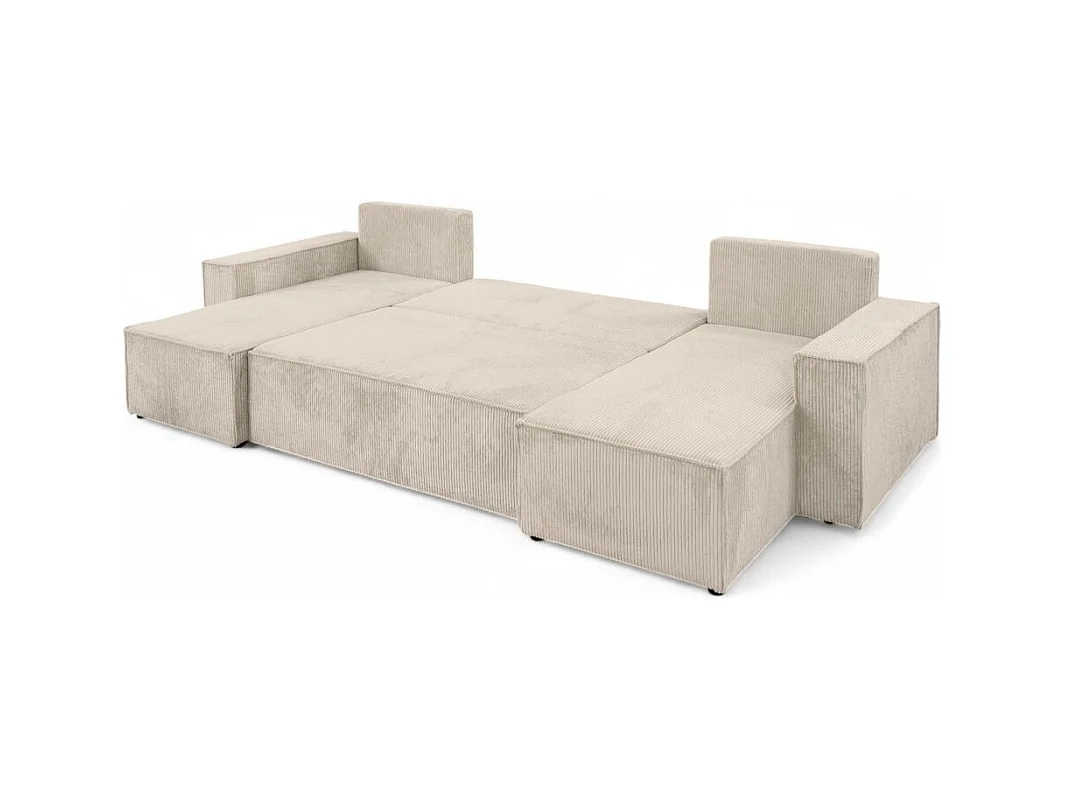 Canapé d'angle FARAH panoramique convertible 6 places en velours cotelé - Beige