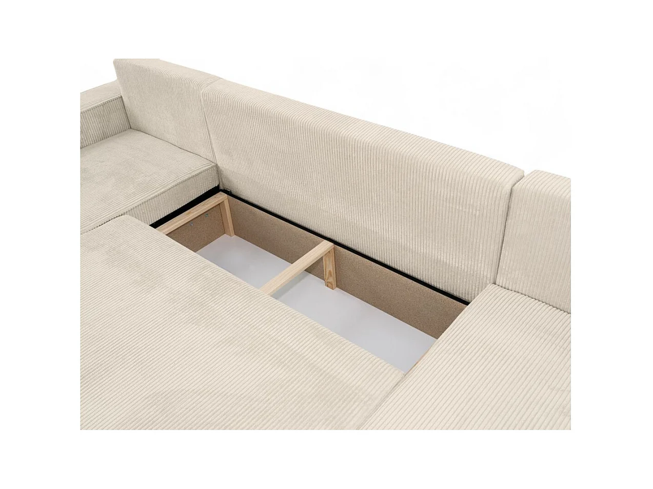 Canapé d'angle FARAH panoramique convertible 6 places en velours cotelé - Beige