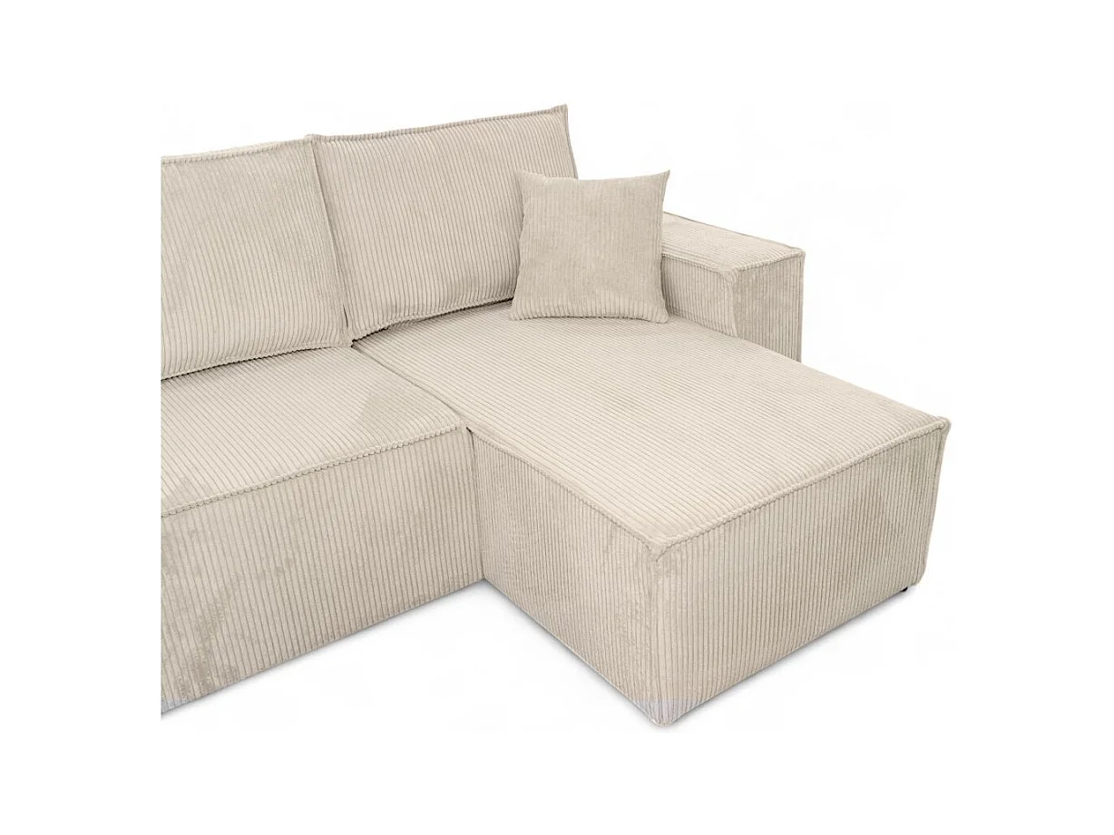 Canapé d'angle FARAH panoramique convertible 6 places en velours cotelé - Beige