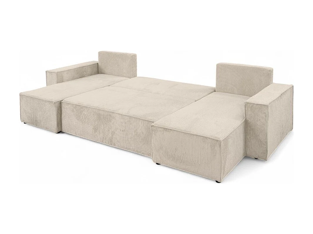 Canapé d'angle FARAH panoramique convertible 6 places en velours cotelé - Beige