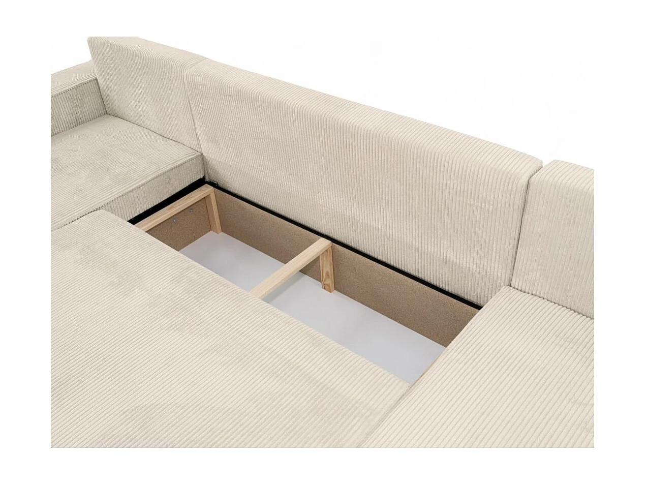Canapé d'angle FARAH panoramique convertible 6 places en velours cotelé - Beige