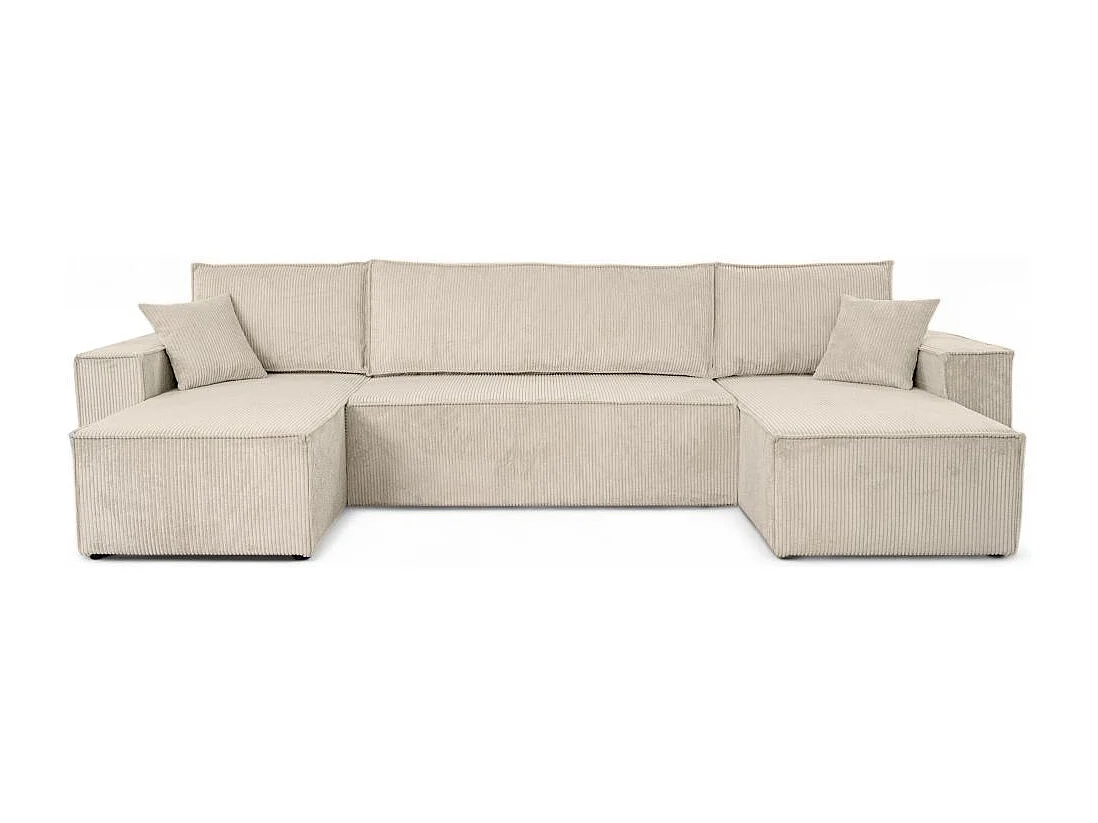 Canapé d'angle FARAH panoramique convertible 6 places en velours cotelé - Beige