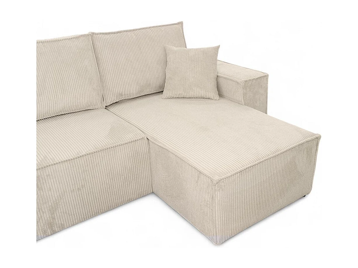 Canapé d'angle FARAH panoramique convertible 6 places en velours cotelé - Beige