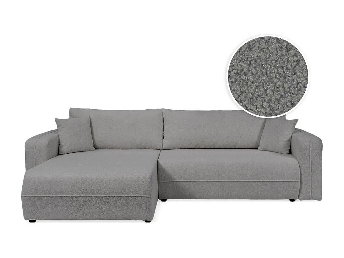 Canapé d'angle LEILA convertible et réversible 3 places en tissu bouclette - Gris