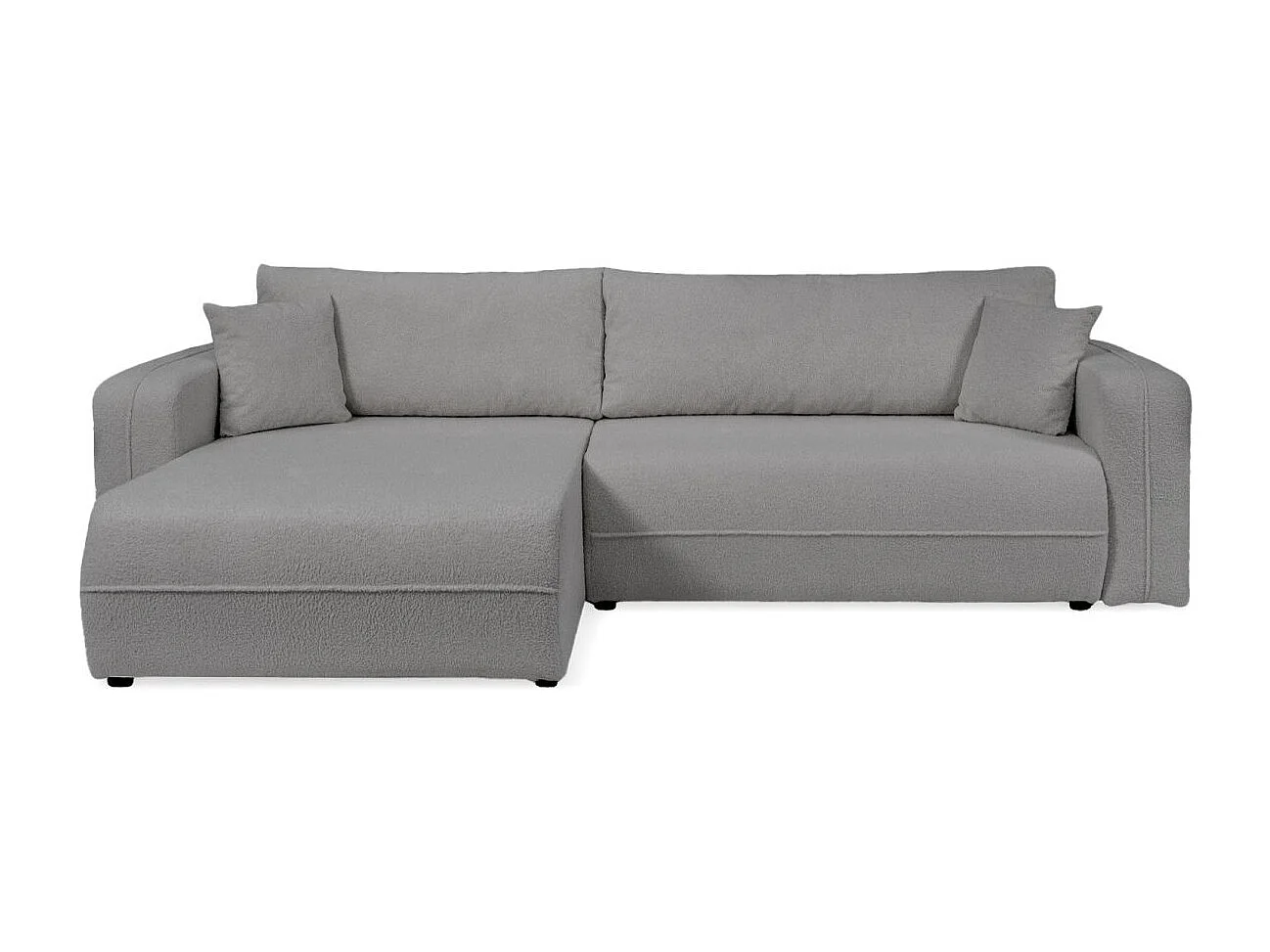 Canapé d'angle LEILA convertible et réversible 3 places en tissu bouclette - Gris