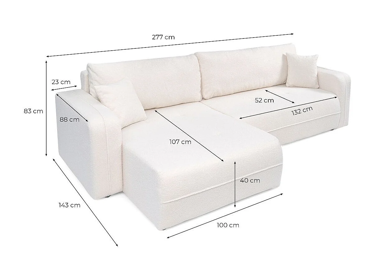 Canapé d'angle LEILA convertible et réversible 3 places en tissu bouclette - Gris