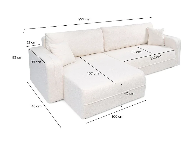 Canapé d'angle LEILA convertible et réversible 3 places en tissu bouclette - Beige