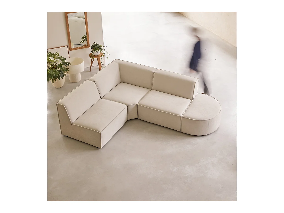 Divano angolare modulabile Dario 4-5 posti in tessuto beige