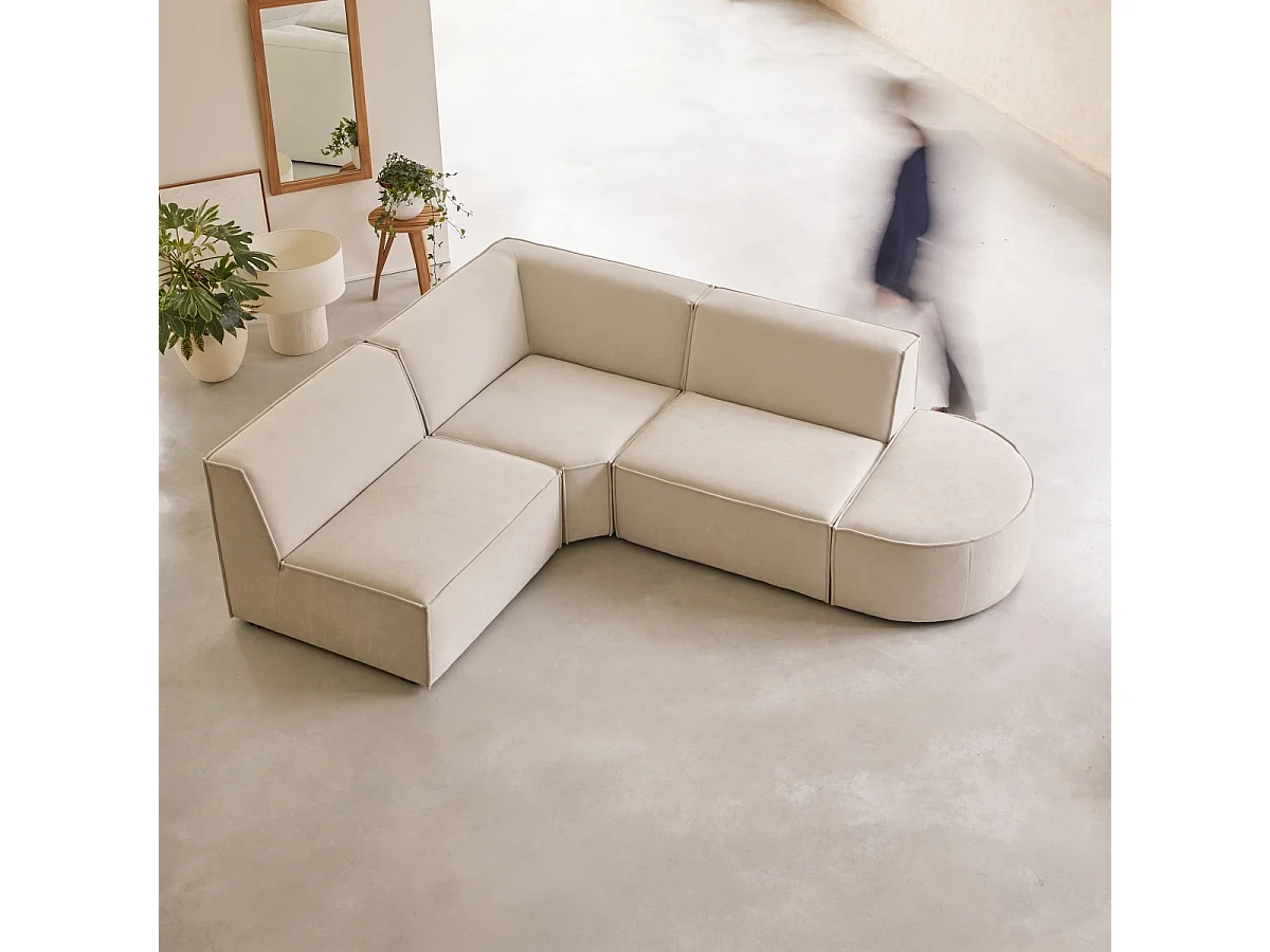 Modul-Ecksofa Dario aus beigefarbenem Stoff, 4–5 Sitzplätze